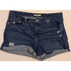 Levi's Women's Mid-Length Distressed Dark Wash Denim Shorts Size 33